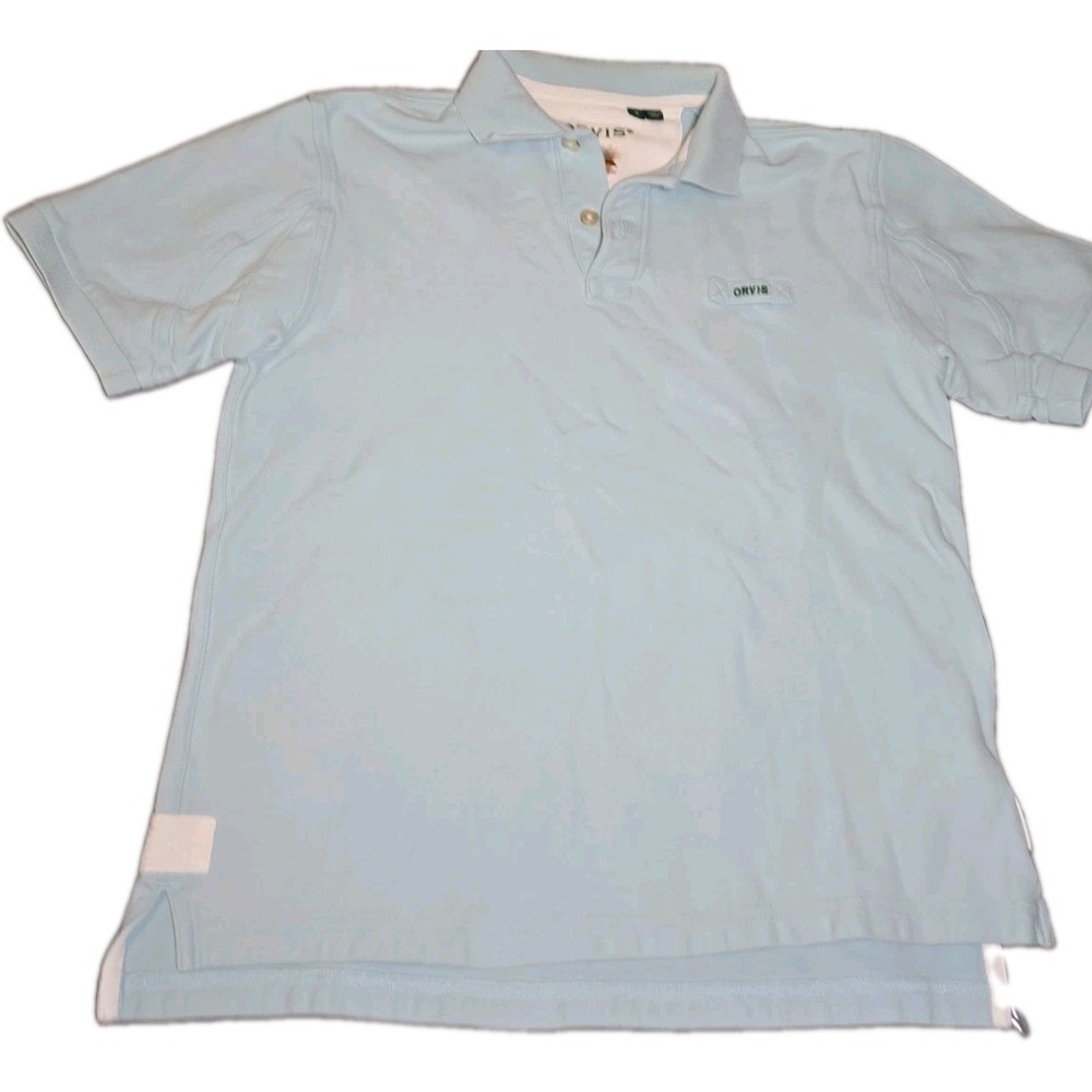 Orvis Shirt Mens Small S Blue Pique Cotton Fly Fishing Embroidered Polo New